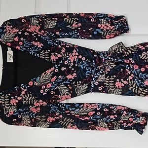 Eliza J floral print chiffon wrap dress - size 4 - black with sheer sleeves